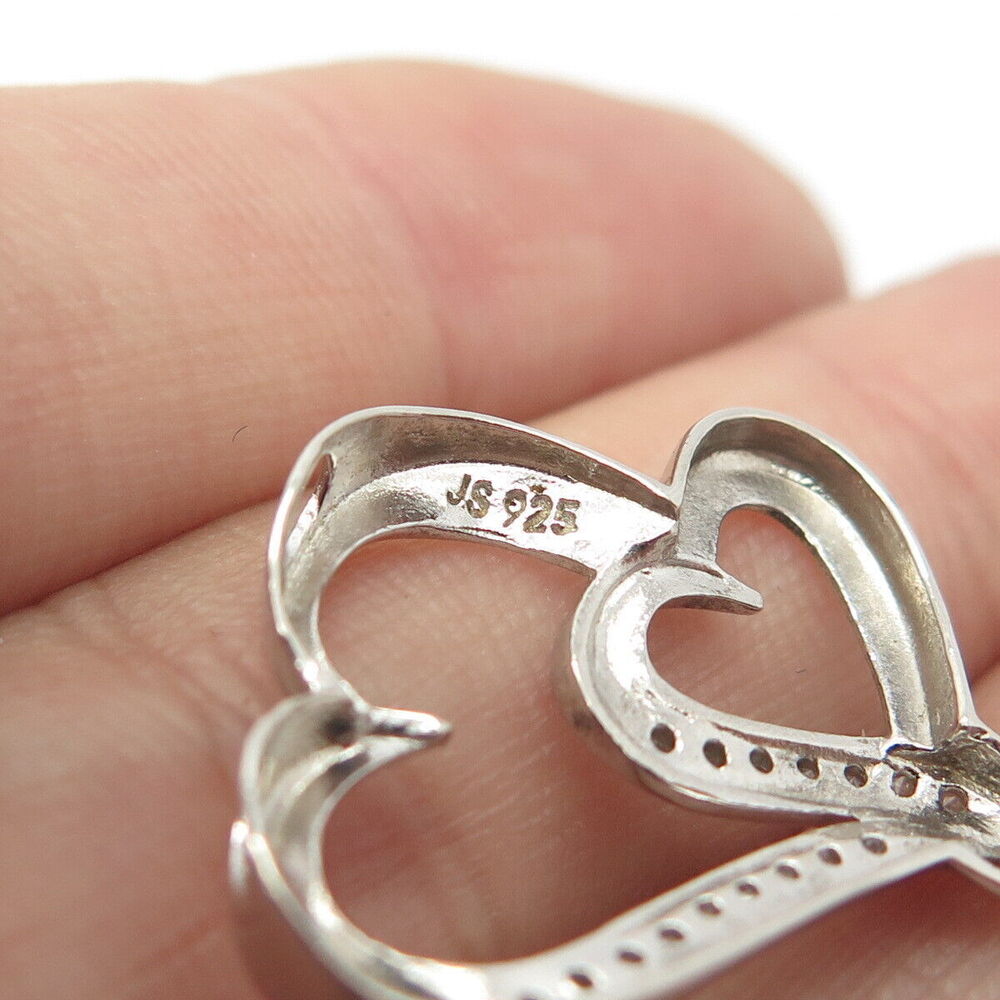 925 Sterling Silver Real White Diamond Couple of Hearts Pendant - Picture 8 of 8